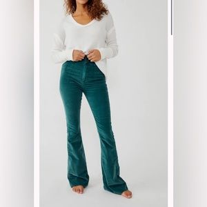 Free People We The Free Jayde Forest Green High Rise Flared Corduroy Pant